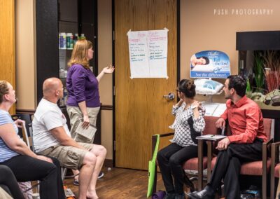 A group of expecting in a birth class having a discussion about birth place options in Lehi, UT